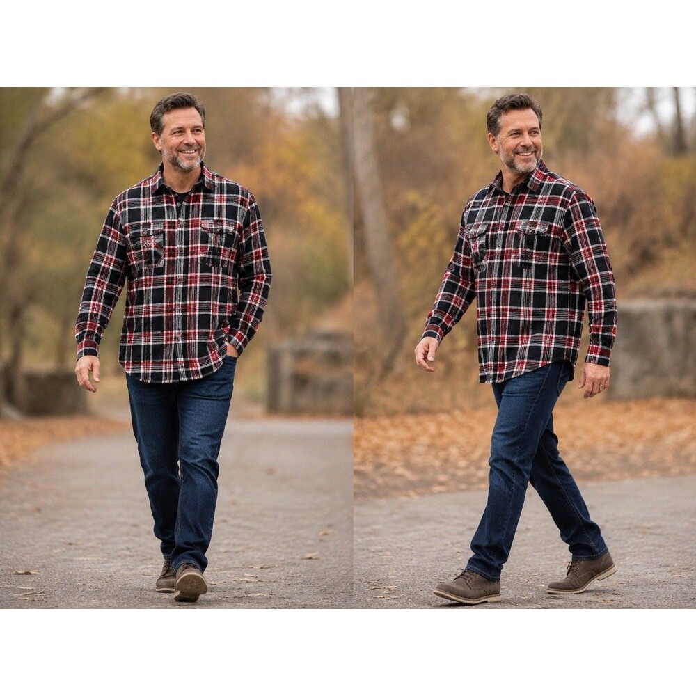 Vintage Windridge Men’s L Red Black Plaid Acrylic Flannel Shirt Button
